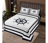 Homemissing Copritimone Set copriletto trapuntato a tema nautico per bambini ragazzi ragazze Decor Ocean Coastal trapuntato copriletto in microfibra trapuntato camera da letto king size