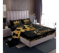 Homemissing Corona della regina Set Lenzuola 150x200cm Corona d'oro con la regina Lenzuolo Corona d'oro Set Lenzuola con la tasca profonda dei Bambini Toddler Modern Luxury Set 4Pz