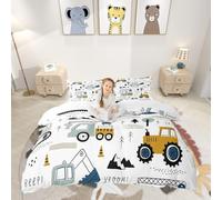 Homemissing Costruzione Copripiumini Cartoon Attrezzature Camion Set Copripiumino 230x220cm Car Excavator Trattore Veicoli Bianco Copripiumone