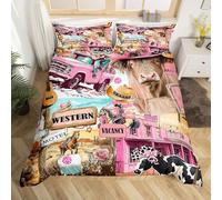 Homemissing Cowgirl Set Copripiumino 120x150cm Bambini Wild West Copripiumone Morbido per ragazzi ragazze Highland bovino Copripiumini con 1 cuscino rustico standard auto camera da letto decorazione
