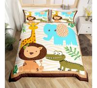 Homemissing Cute Animal Nursery Copripiumone Morbido Cartoon Lion Elephant per ragazzi ragazze Zoo Animale Set Copripiumino 230x220cm Wildlife Room Decor