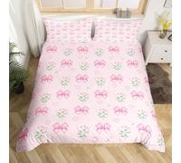 Homemissing Cute Bow Duvet Cover Pink Bowknot Set Copripiumino 260x220cm Floral Flower Comforter Cover Per Bambini Ragazzi Ragazze Kawaii Princess Per DecorBreathable Soft Microfiber