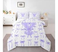 Homemissing Cute viola arco Set Piumini 230x220cm monogrammato Piumino 4 Stagioni per ragazzi ragazze personalizzato iniziale Y Letto Trapuntato coquette bowknot camera 3 pezzi