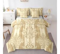Homemissing Damasco gotico Piumino Letto con lenzuola 7 pezzi 230x220cm ragazzi a righe d'oro modello floreale vintage con Piumino traspirante morbido barocco vittoriano Letto Trapuntato arredamento
