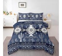 Homemissing Deep Blue Southwestern Aztec Letto Trapuntato Geometric Vintage Boho Tribale rustico occidentale esotico Cactus Set Piumini 200x200cm traspirante morbido arredamento della stanza