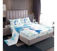 Homemissing Delfino Set Lenzuola 90x190cm Cartoon Delfino Carino Lenzuolo per Bambini Ragazzi Bambino Blu Oceano Oceano Animale Set Lenzuola 3 Pz, 1 Lenzuolo Fitted + 1 Federa + 1 Lenzuolo Piatto