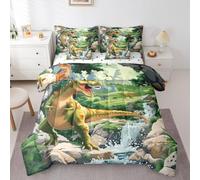 Homemissing Dinosaur Piumino Letto con lenzuola 7 pezzi 200x200cm(7-Piece Set) Ragazzi Ragazze Cascata Foresta Letto Trapuntato Respirabile Morbido Bambini Dinosaur Tema con Piumino Natura