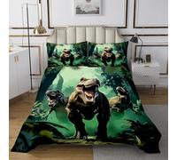 Homemissing Dinosauro Trapuntato 3D Dino Stampa Copriletto Trapuntato giungla Dino Copriletto 260x240cm 3 pezzi Wild Animal Room Decor leggera morbida traspirante marrone verde