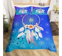 Homemissing Dreamcatcher Set Copripiumino 135x200cm Bambini Boemia Dream Catcher Copripiumone per Ragazzi Ragazze Blu Effetti Ombre Copripiumini Traspirante Acquerello Fiore Copripiumino 2 pezzi