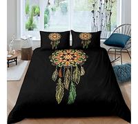 Homemissing Dreamcatcher Set di biancheria da letto per ragazze e ragazzi Boho acchiappasogni Copripiumino in piuma indiana con elementi tribali scuri e biancheria da letto matrimoniale, 3 pezzi