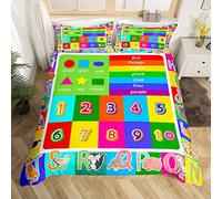 Homemissing Educational Copertura piumino Playtime Collection Abc, Numeri E Forme Apprendimento Biancheria da letto Letto Doppia Gioca Copertura del confortatore per Sala Giochi Camera da letto