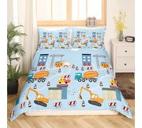 Homemissing Escavatore Copripiumone Veicoli da costruzione Copripiumini per bambini Cartoon Auto Set Copripiumino 135x200cm Ragazze Ragazzi Adolescenti Ultra morbido Attrezzature Camion Copripiumino