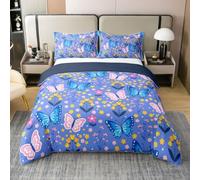 Homemissing farfalla 100% Cotone Copripiumino 135x200cm | Blu farfalla Florali Arredamento Camera da Letto Bellissima Animali con 1 federa 51x75cm Decorazione 2Pcs Lavabile in Lavatri