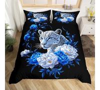 Homemissing Fauna selvatica leopardo Copripiumone Morbido animale selvatico Copripiumini per ragazzi ragazze fiore fiori modello Set Copripiumino 120x150cm 2 pezzi ghepardo stampa camera decorazione