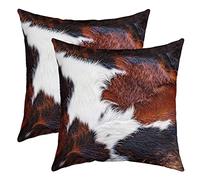 Homemissing Federa per cuscino in pelle bovina, 45,7 x 45,7 cm, in pelliccia di mucca, per soggiorno, motivo: animali della fattoria occidentale, bianco, nero, marrone, federa decorativa per divano e