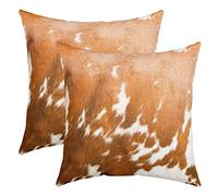 Homemissing Federa per cuscino in pelle bovina, 50,8 x 50,8 cm, in morbida pelliccia di mucca, per soggiorno, fattoria occidentale, pelle di animali, colore bianco, marrone, federa decorativa per div
