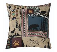 Homemissing Federa per cuscino per bambini con orso e cervo, 50 x 50 cm, morbida federa per cuscino con animali selvatici, per ragazzi, ragazze, adolescenti, decorazione rustica, cabina, campagna