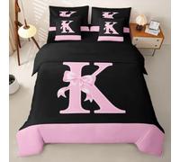 Homemissing Fiocco Set Copripiumino 7 pezzi 135x200cm Fiocco | Rosa Nero Rosa Kawaii Per Ragazzi Ragazze Lettere Personalizzate K Completo letto in borsa Sognante Principessa