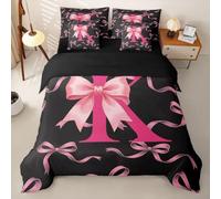 Homemissing Fiocco Set Copripiumino 7 pezzi 200x200cm Fiocco | Per Ragazzi Ragazze Rosa Nero E Rosa Antico Completo letto in borsa Deliziosa Iniziale Personalizzata K Microfibra