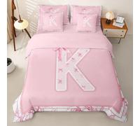 Homemissing Fiocco Set Copripiumino 7 pezzi 230x220cm Bambini K | Rosa Monogrammato Per Ragazzi Ragazze Personalizzato Iniziale Completo letto in borsa Coquette Fiocchi Microfibra