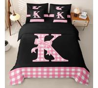 Homemissing Fiocco Set Copripiumino 7 pezzi 230x220cm Bambini K | Rosa Rosa Scacchiera Per Ragazzi Ragazze Personalizzato Letteras Completo letto in borsa Sognante Principessa