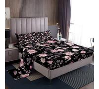 Homemissing Fiore Set Lenzuola 135x200cm Bambini Floreale Botanico Set Lenzuola per ragazzi Ragazze Fiorito Fiore Modello Lenzuolo Rosa Nero Federa