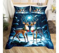 Homemissing Frohe Weihnachten Copripiumini 135x200cm Netter Hirsch Bedding Set Geweih Weihnachtsthema Schneeflocke Hirsch Jagdzweige Betten Set Blu Mit 2 Cuscinobezüge