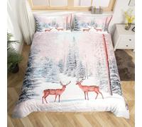 Homemissing Frohe Weihnachten Copripiumini 135x200cm Netter Hirsch Bedding Set Weihnachten Thema Hirsch Jagd Geweih Wild Tier Baum Winter Betten Set Bianco Mit 2 Cuscinobezüge