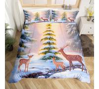 Homemissing Frohe Weihnachten Copripiumini 230x220cm Netter Hirsch Bedding Set Geweih Weihnachtsthema Per Baum Schneeflocke Hirsch Jagd Betten Set Bianco Mit 2 Cuscinobezüge