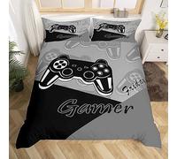 Homemissing Gamer - Set copripiumino da gioco, per ragazzi, per videogiochi, per ragazzi, per videogiochi, con copripiumino e 2 federe, colore: nero e grigio