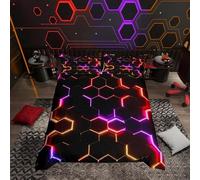 Homemissing Geometrica Rosso Viola e Nero Stampa Esagonale Bambini, Ragazzi, Adolescenti Decorative Honeycomb Copripiumini, Cerniera Set Copripiumino 135x200cm