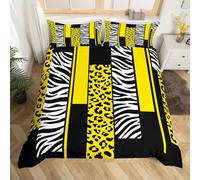 Homemissing Giallo Nero Bianco Leopardo Set Copripiumino 200x200cm per ragazze ragazzi bambini gépard Copripiumini camera Animali decorativi Copripiumone Morbido Safari Zebra 3 pezzi