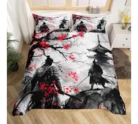 Homemissing Giapponese Samurai Copripiumone Morbido Ukiyoe Set Copripiumino 230x220cm per ragazzi Ragazze Adolescentes Ciliegia Fioritos Decorazione Copripiumini Giapponese Stile