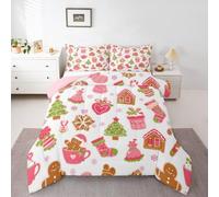 Homemissing Gingerbread House Set Trapunta 220x230cm | Natale Albero Coperta Trapunta Natale Sock Perfetto per bambini Coperta Trapunta Perfetto per bambini