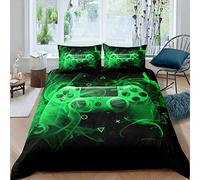 Homemissing Giocatore Copripiumini Boy Game Set Copripiumino 135x200cm Gamepad Console Action Button Copripiumone Morbido Bambini Verde Nero Teen Giocatore Camera Decorazione Letto Gioco Moderno