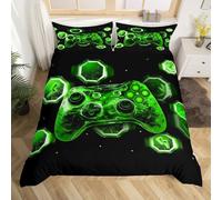 Homemissing Giocatore Copripiumone Morbido verde dei bambini, console di gioco Set Copripiumino 230x220cm ragazzi ragazze Universo spaziale Gamepad 3Pcs