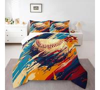 Homemissing Gioco di Baseball Sport Set Piumini 200x200cm per Bambini Ragazze Giochi di Baseball Letto Trapuntato Graffiti Decorazione Camera da letto Microfibra 3 pezzi con 2 Cuscino
