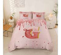 Homemissing Glitter Bow Set Copripiumino 135x200cm Cute Coquette Bowknot Copripiumone Morbido Personalizzato Iniziale G Copripiumini Girly Bow Camera da letto Decor Cute Dreamy Princess Style
