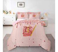 Homemissing Glitter Bow Set Piumini 200x200cm Cute Coquette Bowknot Letto Trapuntato Personalizzato Iniziale V Piumino 4 Stagioni Girly Bow Camera da letto Decor Cute Dreamy Princess Style
