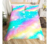 Homemissing Glitter Drucken Kein Glitter Copripiumini 135x200cm Mädchen Gradient Bedding Set 3d Bunte Regenbogen Diamant Betten Set Multicolor Mit Reißverschluss