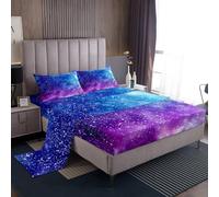 Homemissing Glitter Galaxy ragazzi viola cravatta tintura arcobaleno Set Lenzuola 135x200cm traspirante morbido incantevole bambini arcobaleno 4 pezzi colorato camera da letto spazio cielo esterno