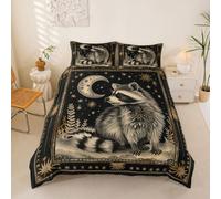 Homemissing Golden Raccoon Set Copripiumino 260x220cm Crescent Moon Copripiumini per ragazzi ragazze Botanical Copripiumone Morbido Wildlife Stampa Camera Decor traspirante morbido leggero