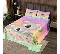 Homemissing Grazioso copriletto trapuntato Koala Cartoon Koala Set di copriletto per bambini e ragazze con fiori trapuntati con animali Kawaii trapuntati, 1 copriletto trapuntato per letto singolo