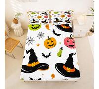 Homemissing Halloween Set Lenzuola 3 Pezzi 150x200cm | zucca Lantern & Bats per materassi alti 40cm Witch Hat & Spider Web Arredamento per la stanza