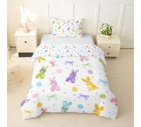 Homemissing Happy Easter - Set copripiumino per letto singolo, per ragazzi e ragazze, con fiocco e coniglietto, traspirante, morbido, primaverile, 2 pezzi, uova colorate, decorazione per camera da