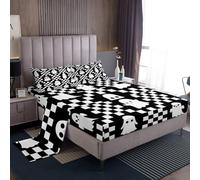 Homemissing Happy Halloween Bambini Carino Scacchi Fantasma Set Lenzuola 150x200cm per Ragazze Ragazze Adolescenti Scacchi Bianco Nero Trick o Tratto Lenzuolo Camera Decor