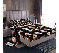 Homemissing Happy Halloween Bambini Nero Carino Fantasma Set Lenzuola 150x200cm per Ragazze Ragazze Adolescenti Zucca Caramelle Spooky Trick o Tratto Lenzuolo Camera Decor