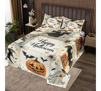 Homemissing Happy Halloween Trapuntato Zucca Lantern Copriletto 260x240cm per Bambini Ragazzi Ragazze Nero Pipistrellos Animale Copriletto Trapuntato Spider Net 3 pezzi