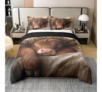 Homemissing Highland Cow, set copripiumino in 100% cotone, per letto super king size, grazioso set di biancheria da letto con fiori e fiori effetto 3D, decorazione per la stanza, con margherita kawaii