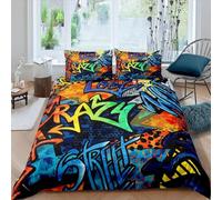 Homemissing Hippie Graffiti Style Youth Hip Hop Decorazione Bambini Copripiumini Ragazzi e Ragazze Graffiti Pattern Copripiumone Morbido Street Culture Series 3 Pezzi Set Copripiumino 230x220cm